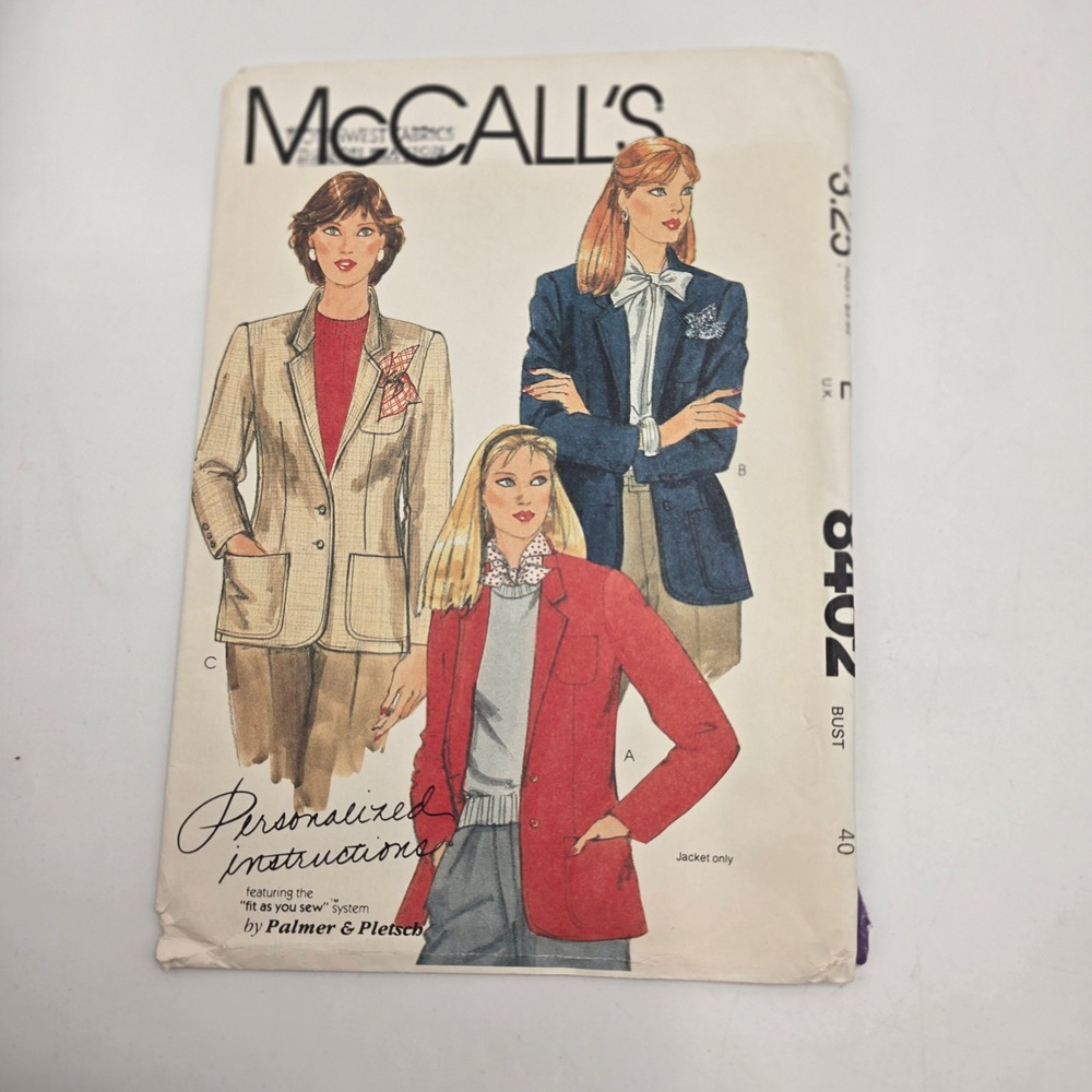 McCall's 8402 Blazer Sewing Pattern 1980s Power Suit Jacket Palmer Pletsch Sz 18